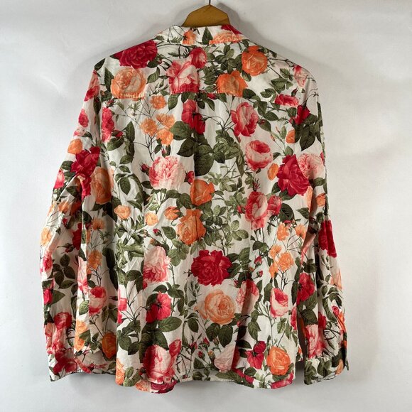 Talbots Womens Button Up Shirt Top Size 20 Multicolor Floral Rose Long Sleeve - Picture 7 of 11